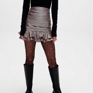 Les Coyotes Silver Metallic Ruched Mini Skirt